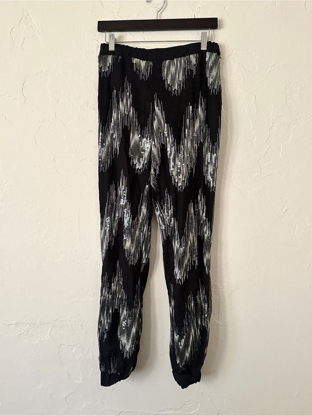 BCBGeneration Black + Silver Sequin Jogger Pants
